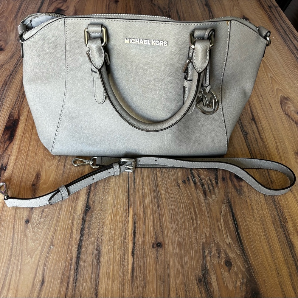 Michael Kors Silver Gray Satchel Handbag | MK Signature Logo Bag OS